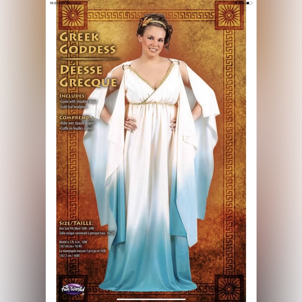 Womens Plus Size 16W-24W  Greek Goddess Halloween Costume Fun World White/Blue